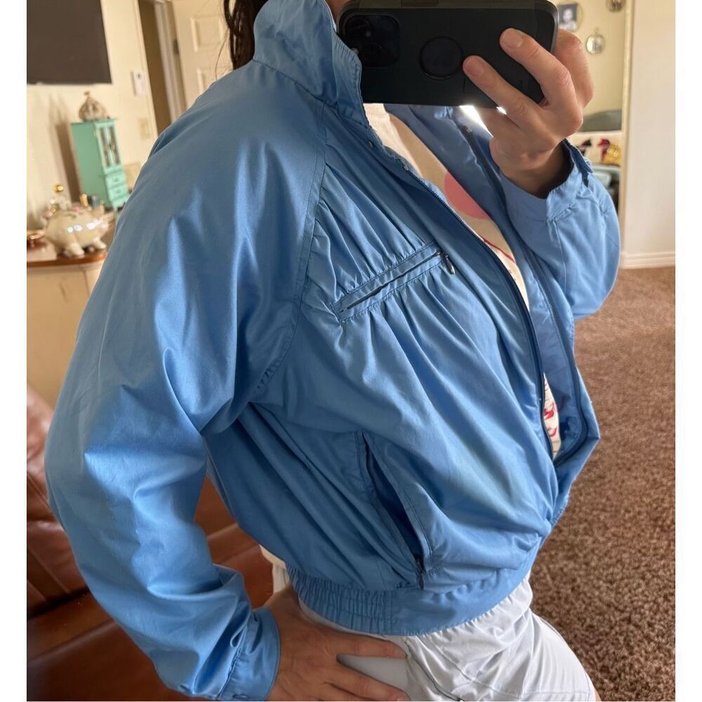 Adult unisex vintage small pastel blue jacket 70s sporty short cropped athletic